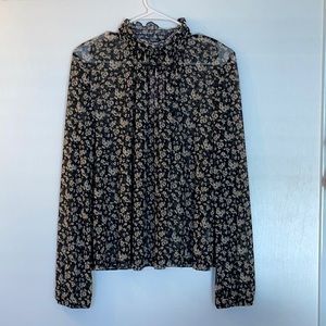 NWT! Floral Mesh Turtleneck Blouse